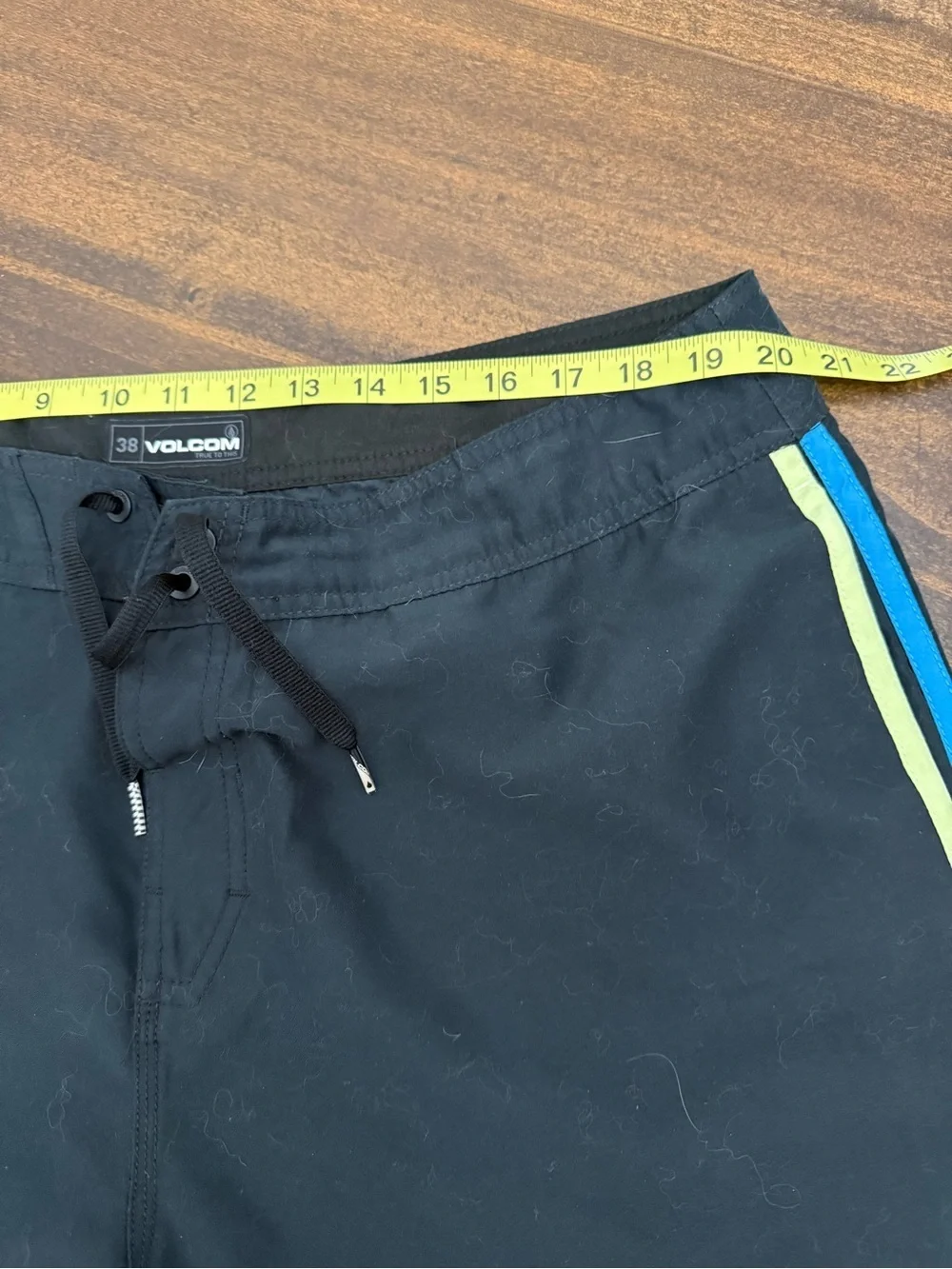 Volcom Men’s Black with Blue and Yellow Side Stripe Board shorts